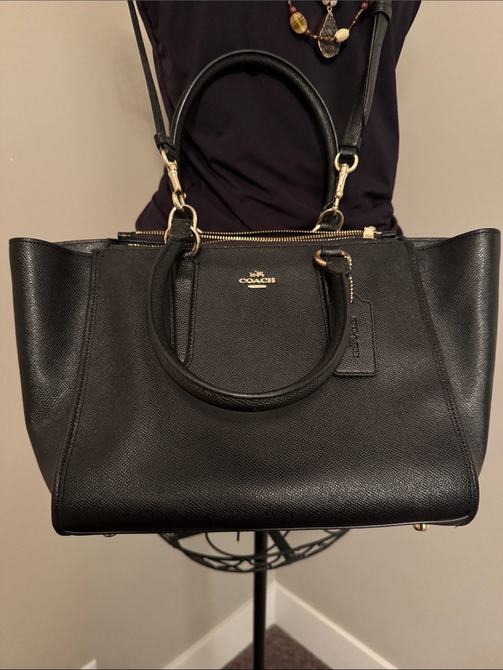 Coach Black Leather Tote with Gold Hardware